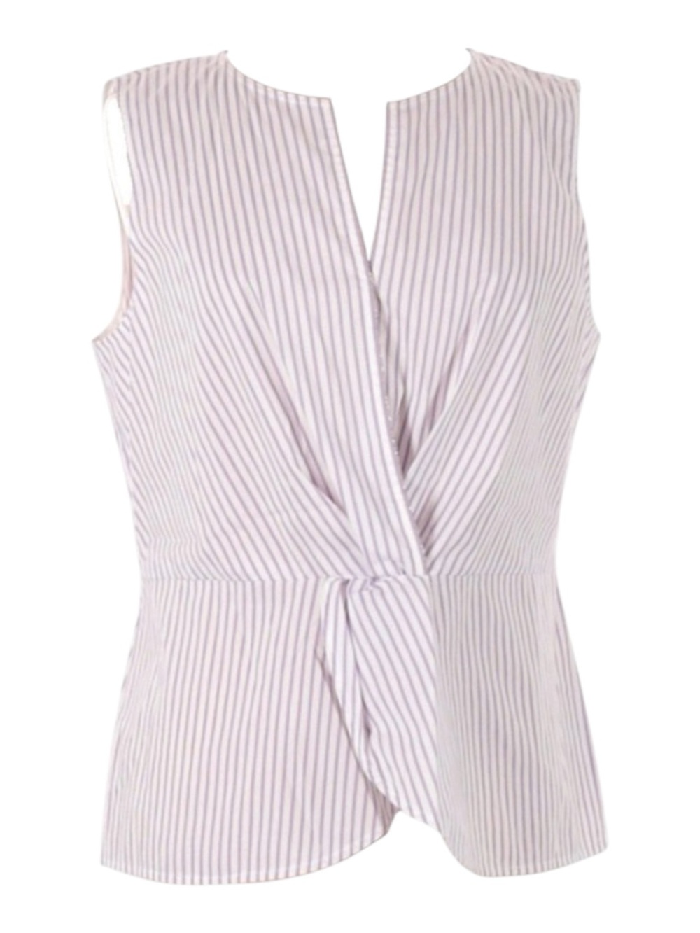 new St John ❉ Pinstripe Twist Front Sleeveless Surplice Top ❉ Orchid Stripe ❉ M - Picture 6 of 16